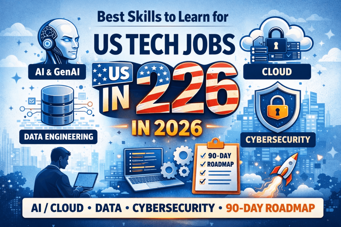 US tech jobs 2026? Learn in-demand skills like AI, cloud, cybersecurity, data, DevOps & full-stack—plus a simple roadmap and projects.