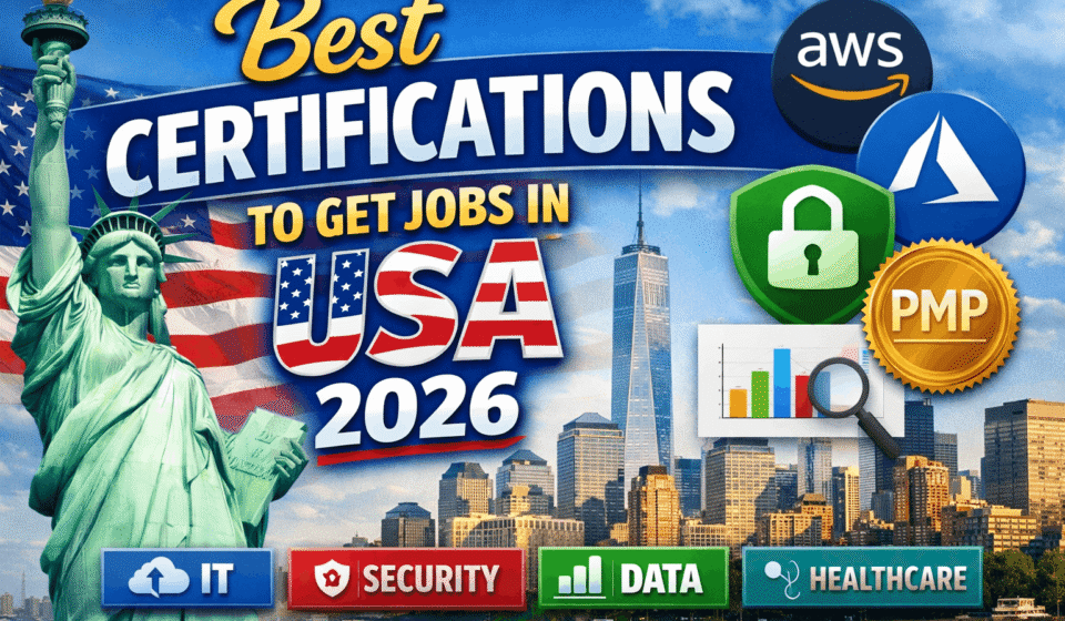 Best Certifications to Get Jobs in USA (2026): AWS, Azure, Security+, Google Data Analytics, PMP/CAPM, CPC. Choose by role.